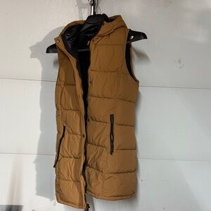 Ladies Brown Long Hooded Puffer Vest